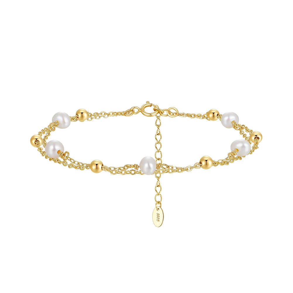 RINNTIN GPB32 2024 New Fashion 4-5mm Double-layer Fresh Water Pearl Bracelet 14k Gold Peach 925 Sterling Silver Women's Bracelet