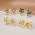 Simple Small White Pink Flower Stud Earrings Zircon Pearl Flower Earrings for Women