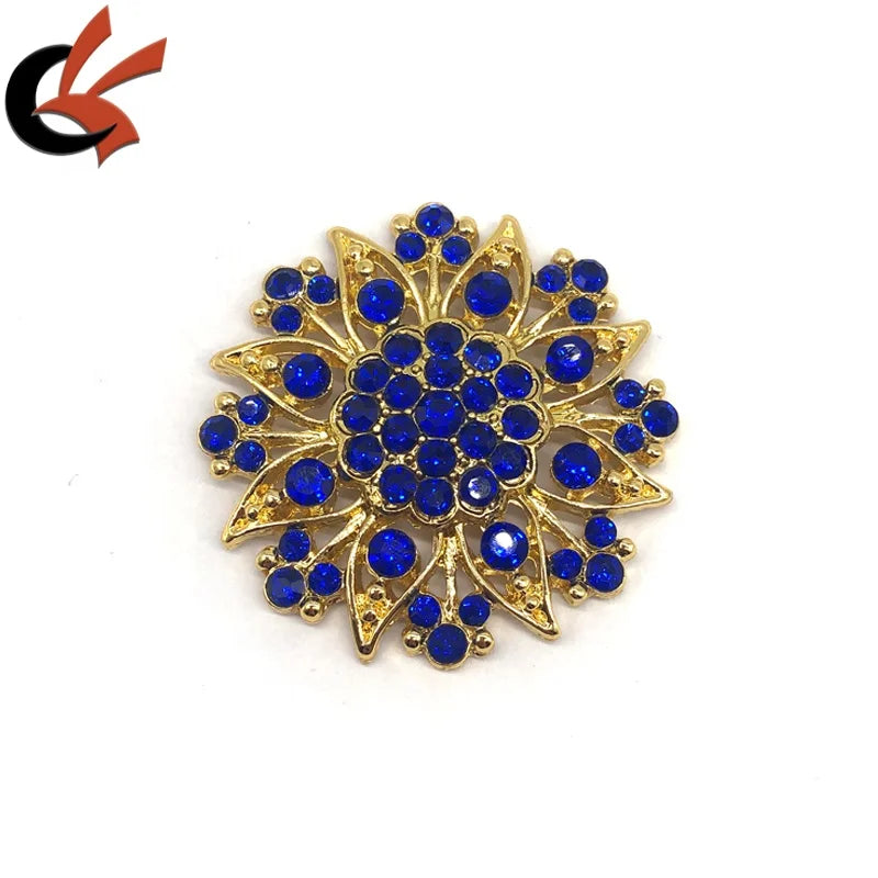 Fashion Design Gold Plated Color Crystals Rhinestone Flower Hijab Brooch for Lady