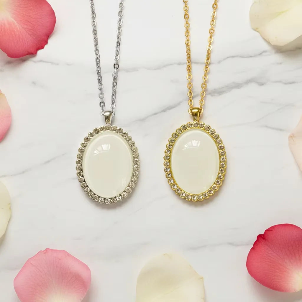 Home Decoration DIY Crystal Necklace Sublimation Blanks Oval Shape Jewelry Necklace