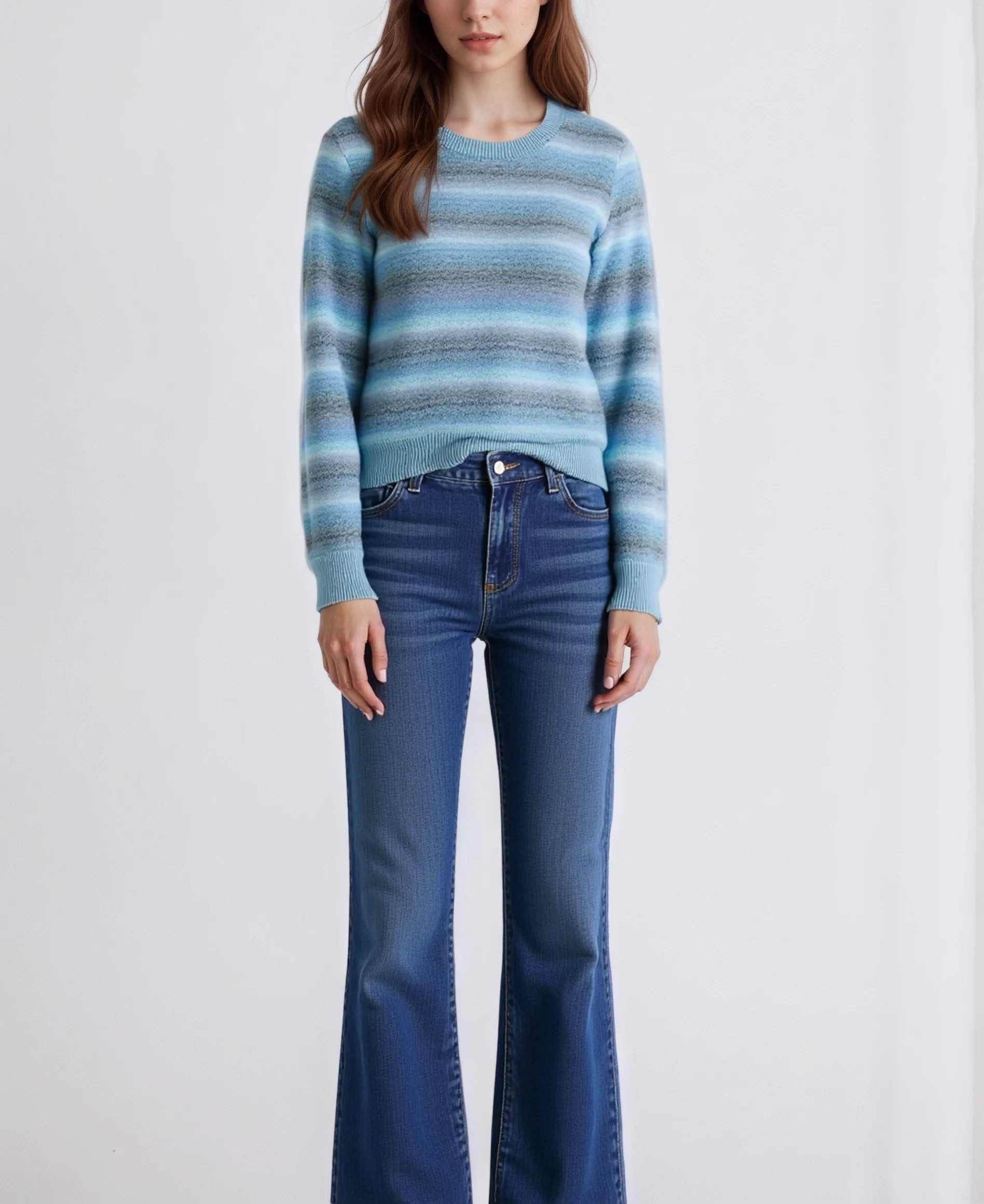 Professional 2025 Autumn Striped Warm Loose Long Casual Women's Fluffy Cloud Sweater
