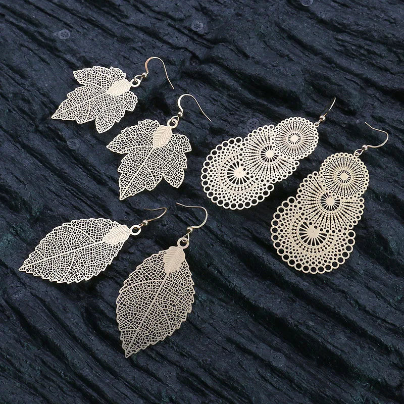 Fashion Multiple Vintage Boho Ethnic Dangle Drop Earrings Female Jewelry Accessories Golden Leaf Earrings for Women