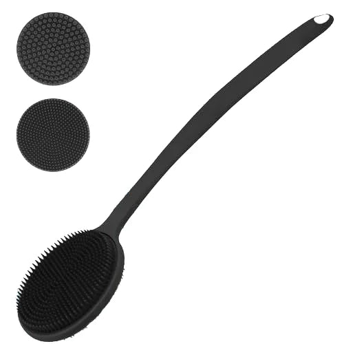 Updated Double-Sided Bath Body Brush with Long Handle Silicone Material for Rich Foam Production in Shower Exfoliating Massage