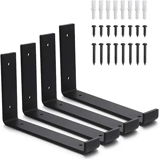 Heavy-Duty J Shelf Brackets for DIY Floating Shelves Stainless Steel Wall-Mounted Metal Shelf Supports with Screws