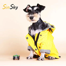 SinSky New Pet Dog Raincoat Wear Yellow Zip up Buttons Pockets Rain Water Resistant Windproof Dog Apparel Coat Hoodie