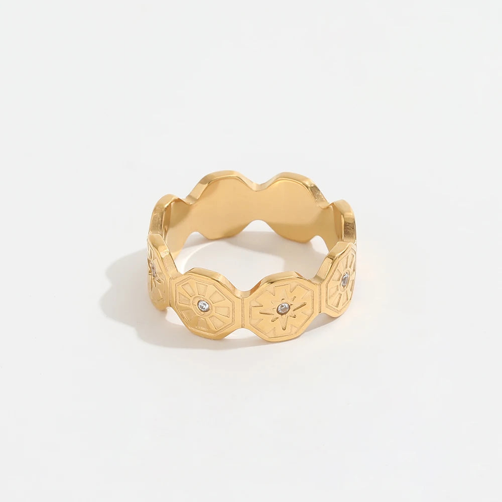 Joolim High End PVD 18K Gold Plated Sparkling Dainty Zirconia Band Rings for Women Stainless Steel Ring