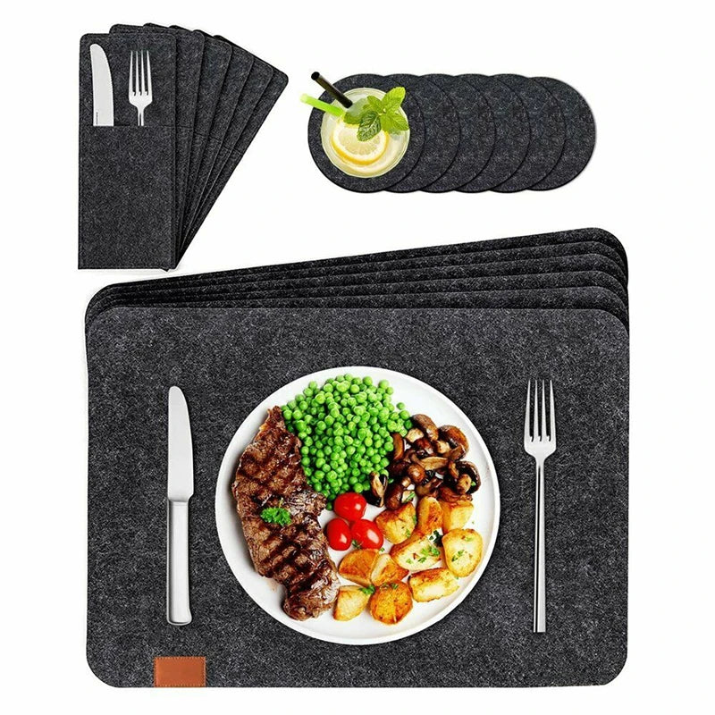 Customized Felt Table Placemat with Coasters Cutlery Bag Wedding / Restaurant / Party Tableware Decoration