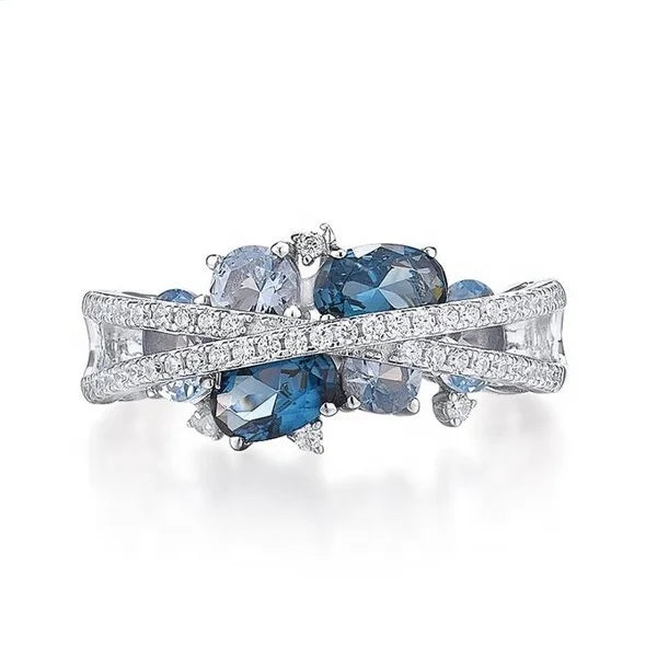 Accessories Women Permanent Jewelry 925 Silver Plated Heart Cut Blue Sapphire Unique Design Gemstone Ring