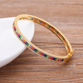 QIKU Fashion Rainbow Crystal Bracelet Copper Cubic Zircon Easy Wear Buckle Design Women Bangle Fashion Accessories Jewelry Gift