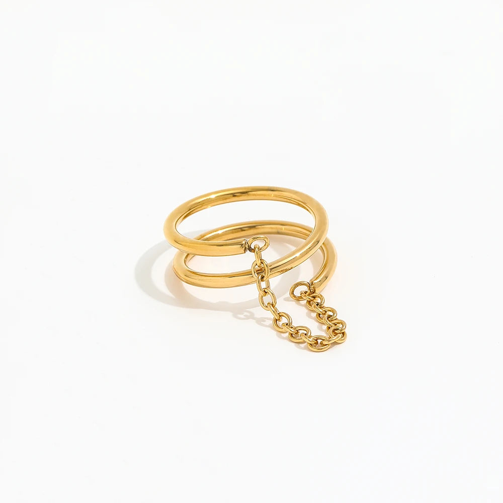 Joolim Jewelry Wholesale 18K Gold Plated Spiral Chain Tassel Stainless Steel Rings for Women Rings