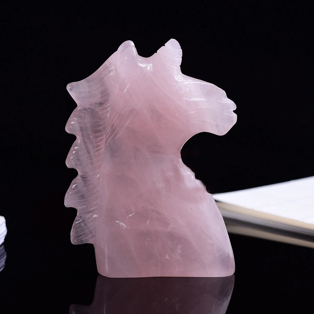 Natural Healing Crystal Gemstone Unicorn Figurine Reiki Sculpture Desk Ornaments Rose Quartz Unicorn Statue