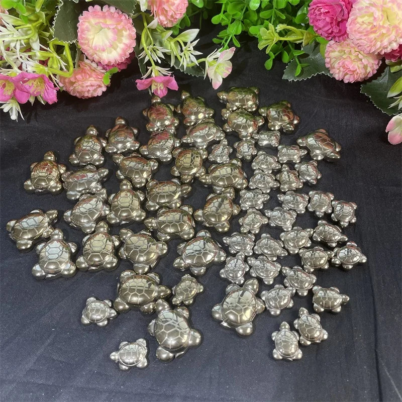 1" 0.5" Crystal Turtle Natural Magic Healing Stone Pyrite Turtles for Collection and Gift