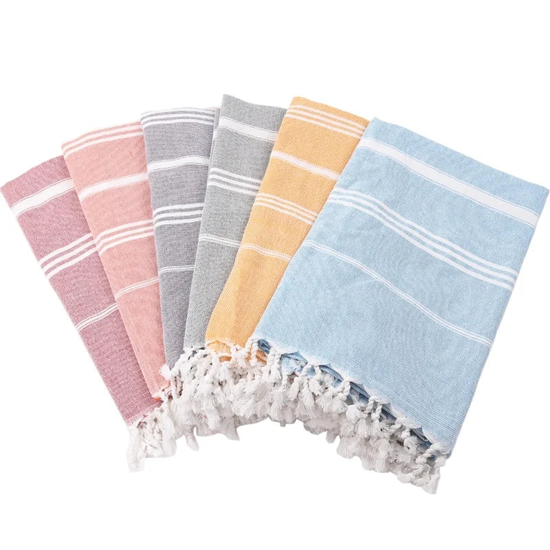 Wholesale 100% Cotton Microfiber Striped Turkish Tassels Beach Towels Natural Organic Soft Luxury All-Season Customized