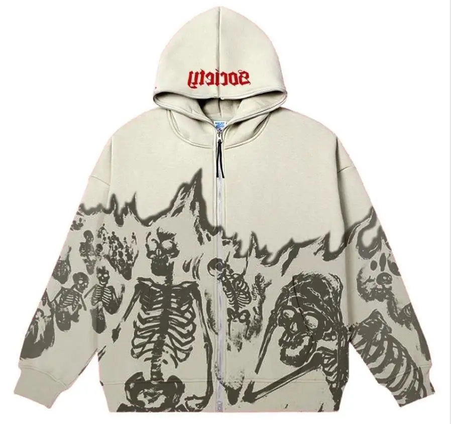 Unisex Y2K Zip Hoodie Heavyweight DTG Printing Custom Digital Direct Print Sweatshirt with Vintage Hooded Collar