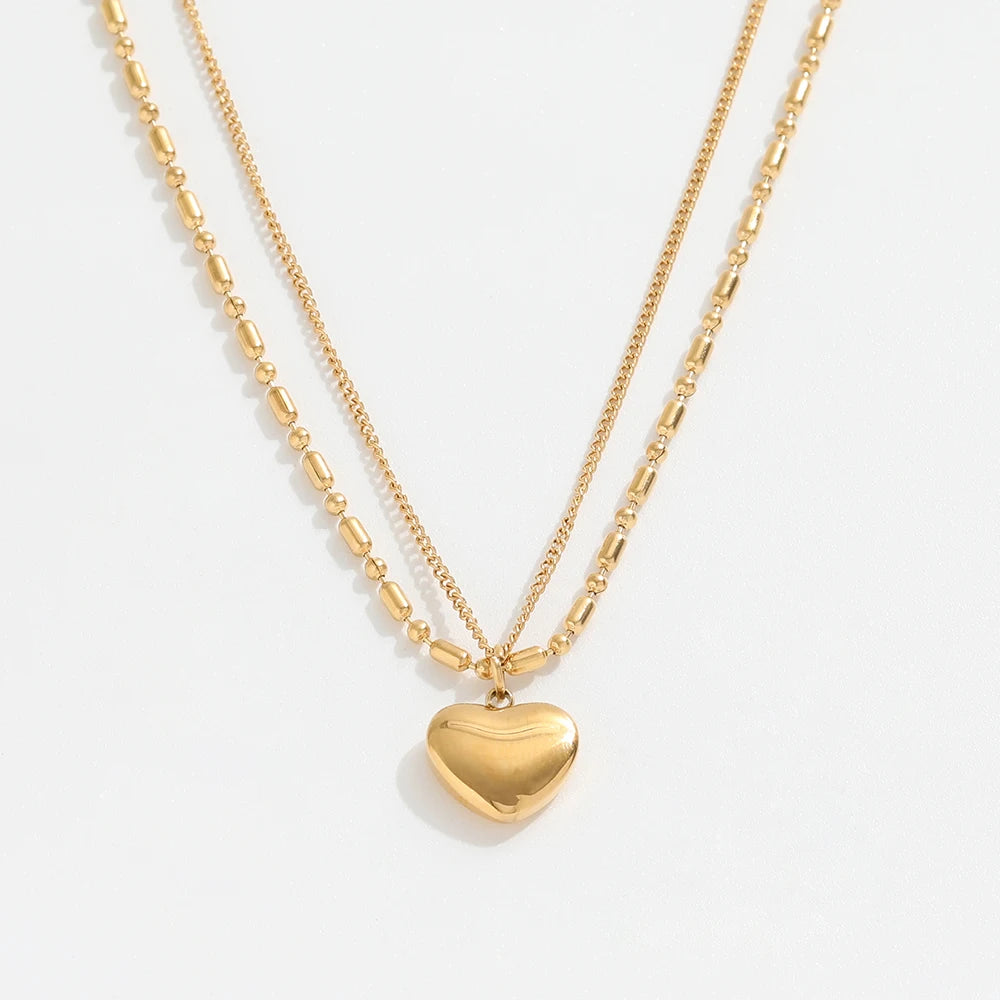 Joolim Jewelry 18K Gold Plated Double-layer Ball&Heart Pendant Choker Necklace Stainless Steel Jewelry Wholesale