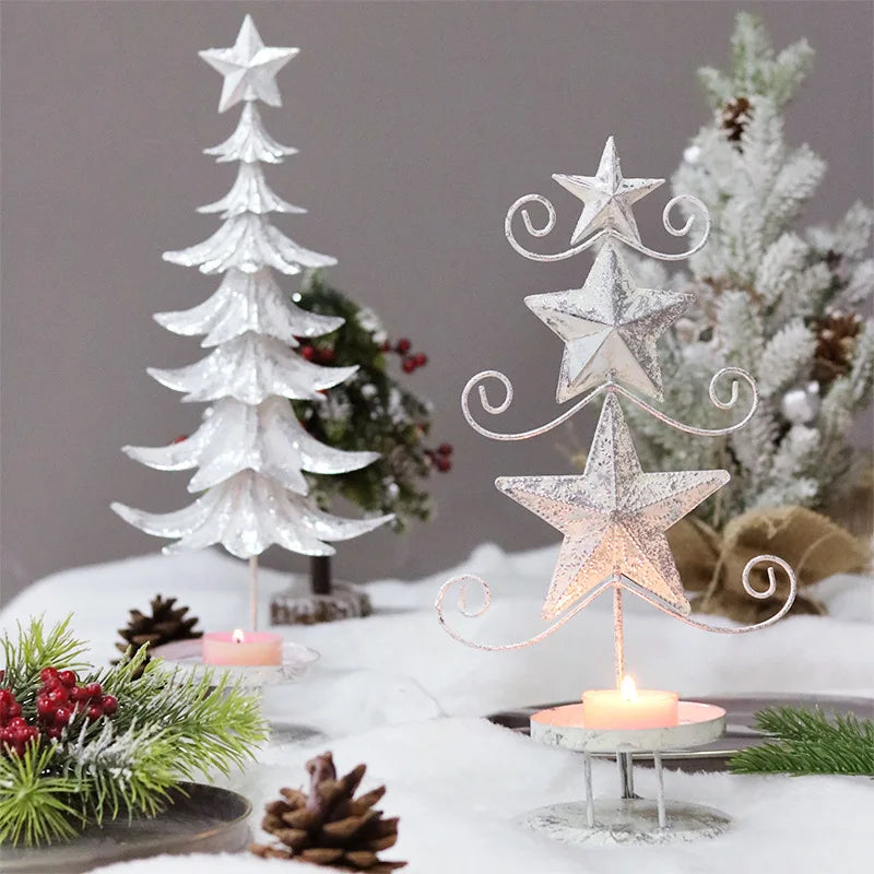 Christmas Candle Holder Iron Silver Ornament for Christmas Decoration Arrangement