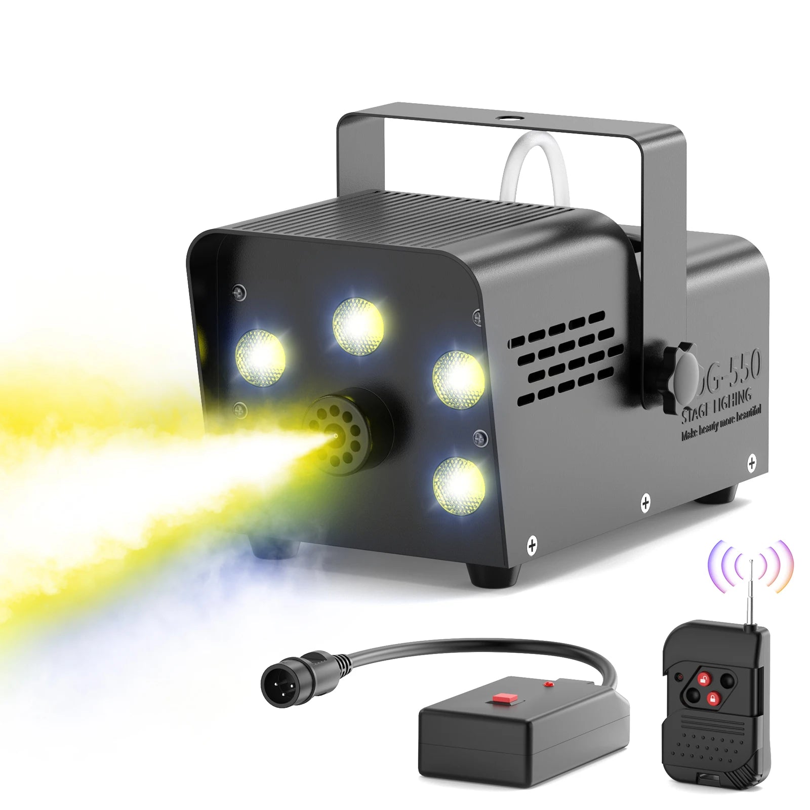 500W RGB LED Colorful Smoke Machine LED Stage Light Remote Fogger Ejector Effect Fog Machine for Disco DJ Halloween