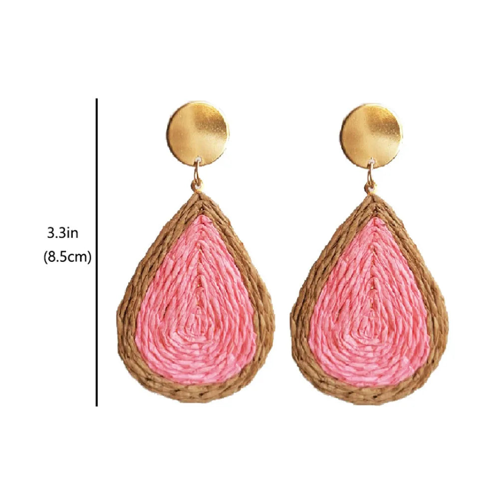New Bohemian Colorful Geometric Circle Rattan Pendant Earrings Handmade Earring Jewelry for Women Supplies