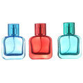 Empty square Shape Cosmetic Glass Spray Bottles 30ml Purple Green Yellow Blue Black and Red Perfume Bottle