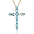 Fashion Cross Pendant Necklace for Women Gold Color Blue Crystal Stone Necklaces Topaz Pendants Wedding Jewelry