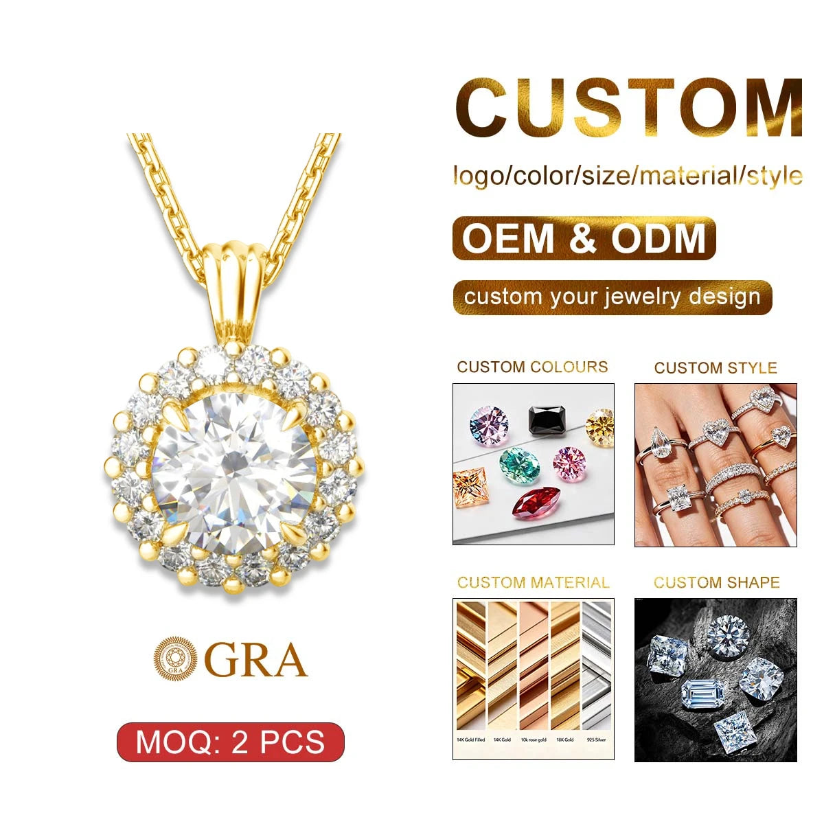 Luxury Women Fine Jewelry Wedding Party Gifts Vvs1 2 Carat Moissanite Diamond Pendant Necklace 925 Silver Chain Pendant