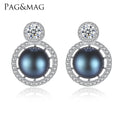 Pag&Mag Korea Earring Wholesale Silver Circle Stud Earring Embed Pretty Pearl Mariage Wedding Earrings