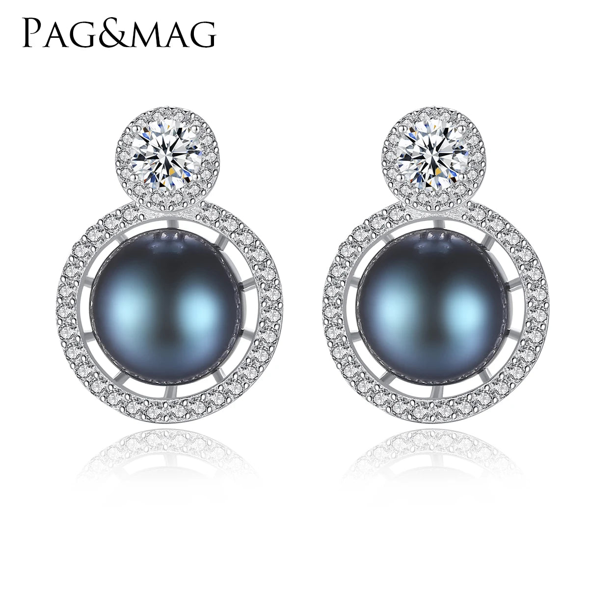 Pag&Mag Korea Earring Wholesale Silver Circle Stud Earring Embed Pretty Pearl Mariage Wedding Earrings
