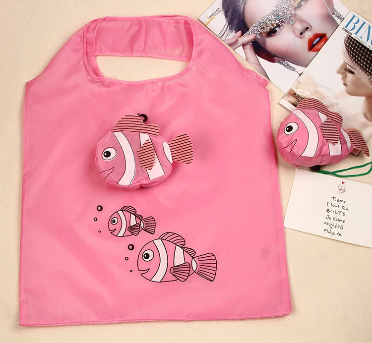 Custom Logo Print Cartoon Pattern Reusable Foldable Shopping Tote Bag Biodegradable & Recyclable Polyester Storage Bags