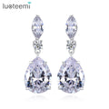LUOTEEMI Bridal Earrings Cubic Zirconia Statement Drop Earrings Waterdrop Blue Stone Jewelry