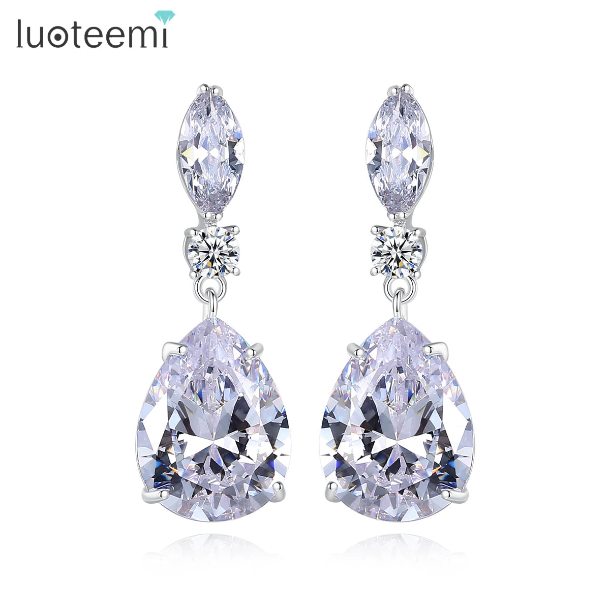 LUOTEEMI Bridal Earrings Cubic Zirconia Statement Drop Earrings Waterdrop Blue Stone Jewelry