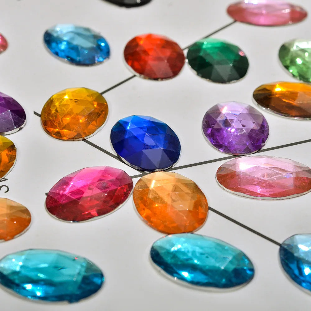 G&J Custom Color Size Oval Egg Shaped Flat Bottomed Chamfered Acrylic Rhinestones 9 Facets DIY Jewelry Accessories Nickel-Free