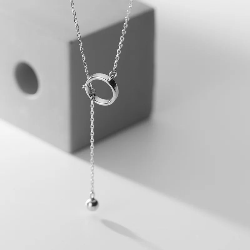 925 Sterling Silver Round Ball Lariat Necklace Fine Jewelry Valentine's Gift for Women Personalized