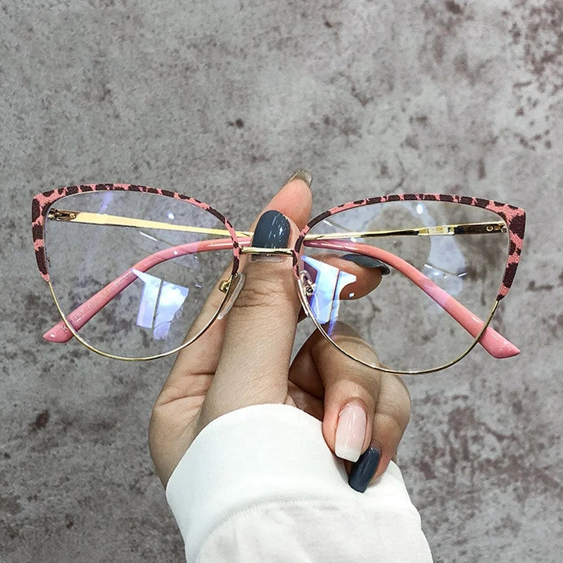 Jiuling Eyewear Plain Spectacles Flexible Spring Legs Glasses Vintage Leopard Cat Eye Anti Blue Light Eyeglasses for Women