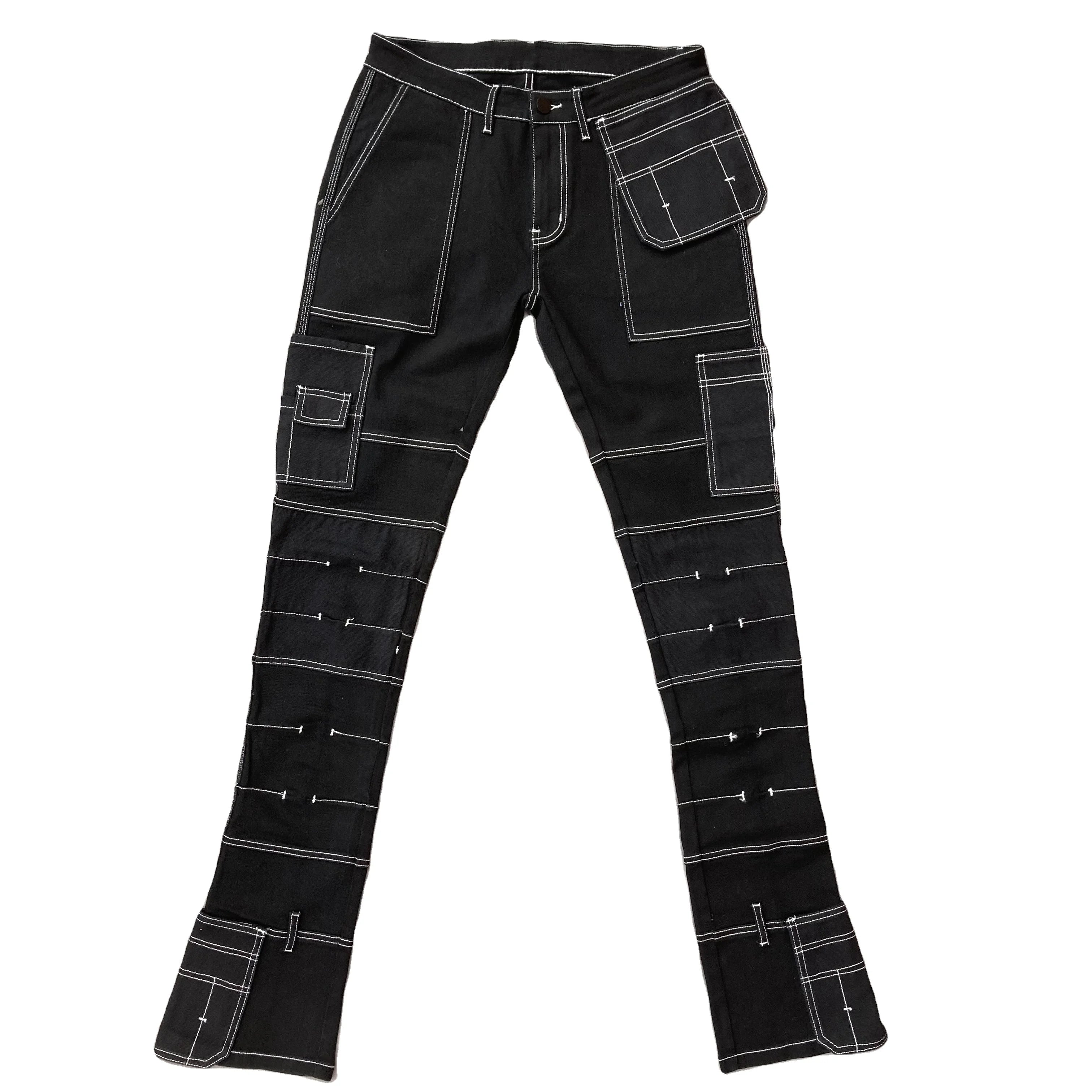 DENIMGUYS Hot Selling Vintage  Multiple Pockets Canvas Denim Black Stacked Jeans