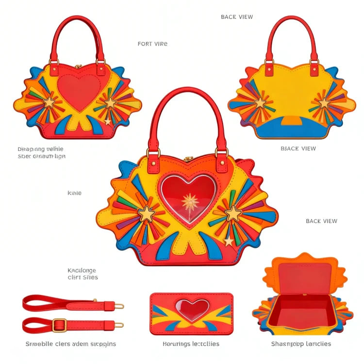 Custom Logo Rainbow Burst Heart Ita Bag Transparent Window Pin Display Handbag PU Leather Crossbody Bag for Anime Fans