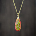 Boho Chic Turquoise Energy Balance Necklace Gold-Plated Link Chain Colorful Waterdrop Pendant Spiritual Wedding Jewelry