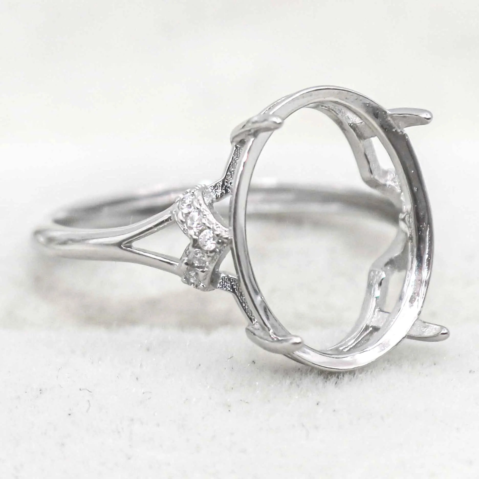 Sterling Silver 11*14mm Semi Mount Ring Empty Frame Blank Support Setting S925 Base Holder Without Center Stone for DIY Inlay