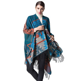 2023 New Model Poncho Indian Geometric Tassel Split Shawl Cape Travel Scarf Double Sided Cloak Cashmere Women Coat Scarf
