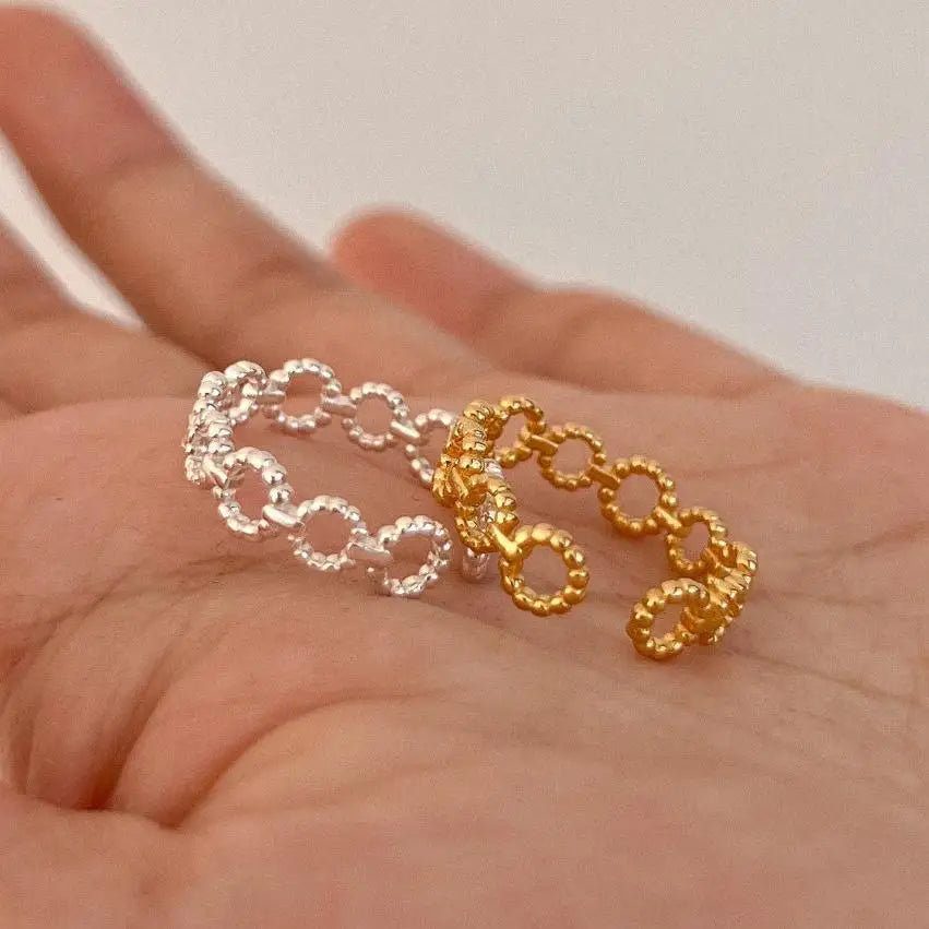 Geometric Twist Circle Band Rings S925 Sterling Silver Round Circle Link Chain Stacking Rings