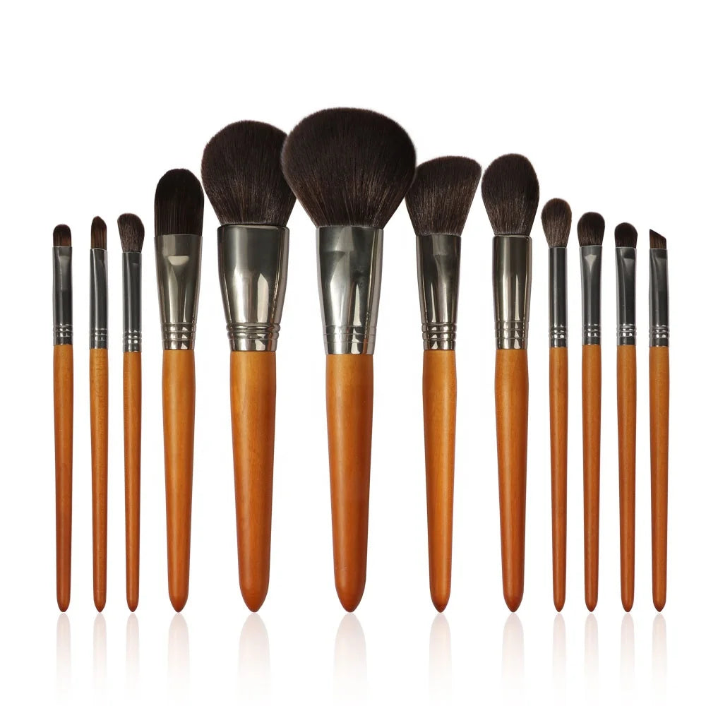 12-Piece Custom Logo Synthetic Vegan Makeup Brushes Cruelty-Free Wood for Face Professional Vegan Private Label