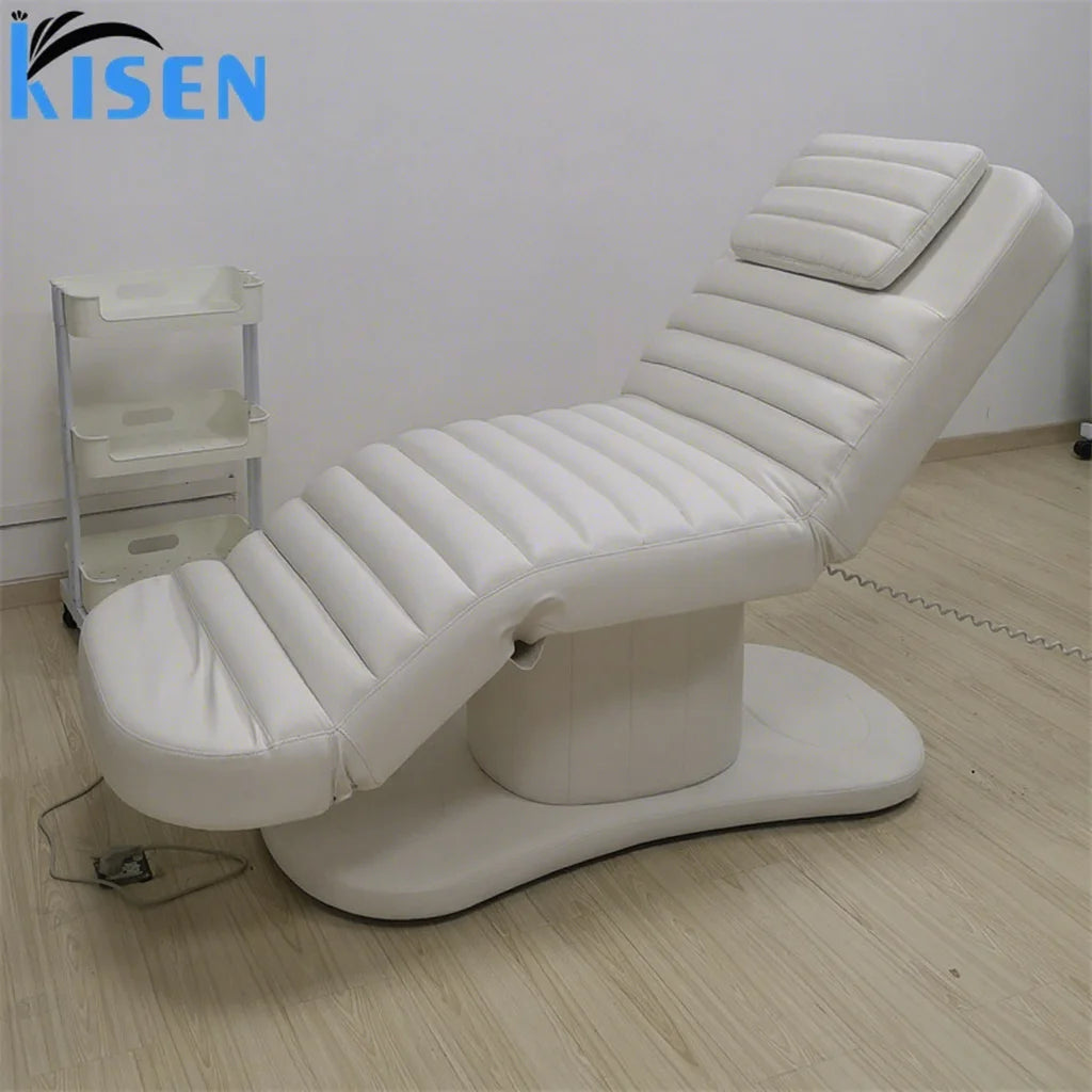 Kisen Modern 3 Motors Comfortable Massage Lift Table Professional Electric Eyelash Facial SPA Cosmetic White Beauty Salon Bed