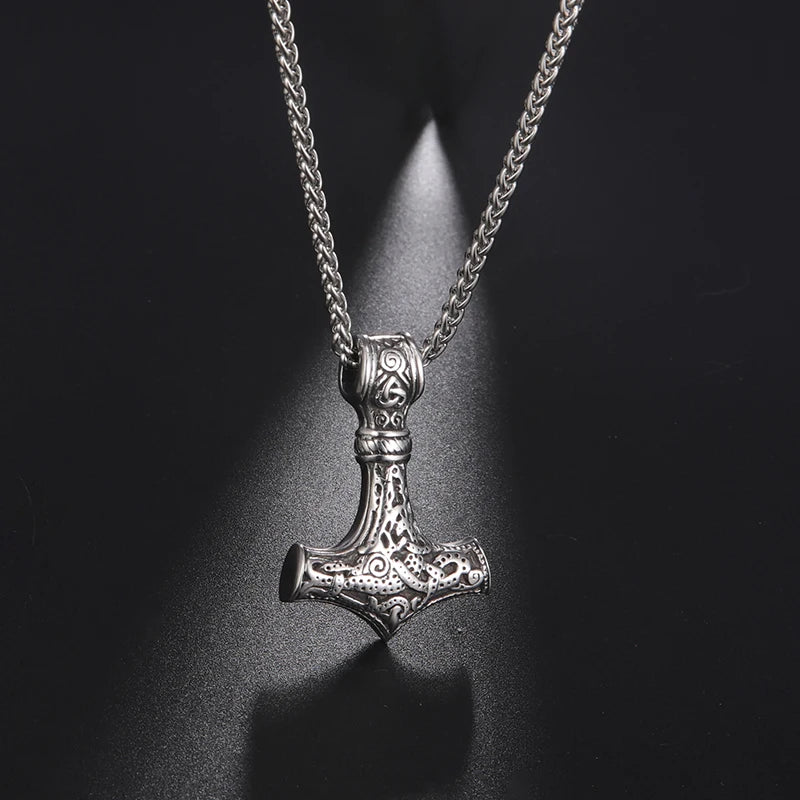 Viking Stainless Steel Hammer Men Necklace Mjolnir Thor Hammer Pendant Necklace Never Fade Talisman Amulet Jewelry for Men