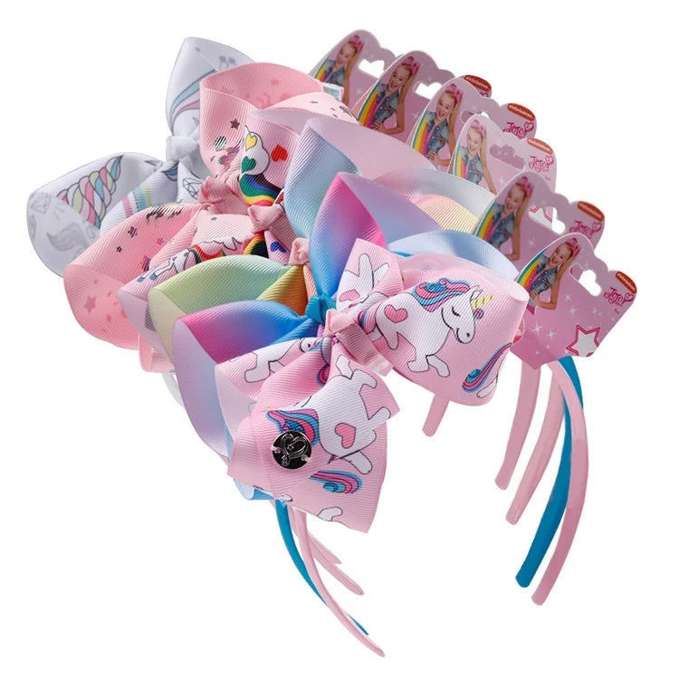 Fabric Unicorn Print Bowknot Hairband with Hoop Design for Kids Hair Decoration