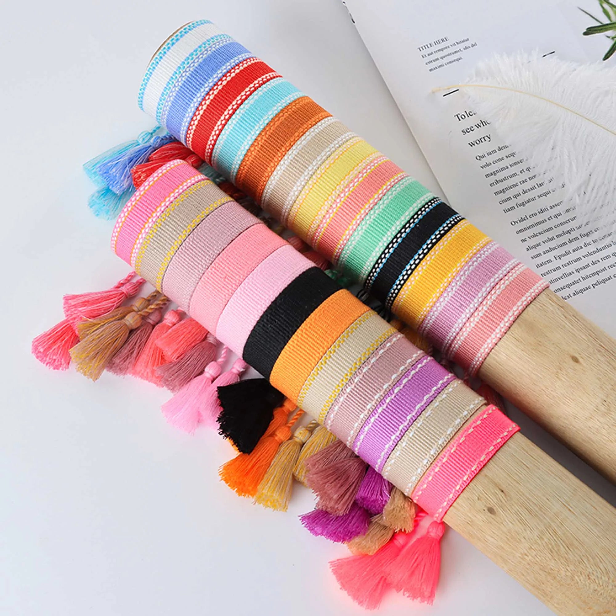 10pcs 1.5cm Width Blank Woven Bracelets Wholesale Tassel Wristband Friendship Braided Rope Custom Text/Color/Logo Acceptable