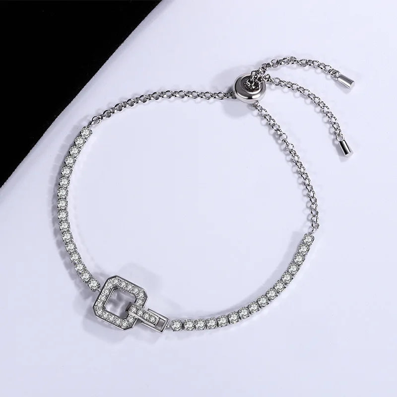 New Bright Full Moissanite  Diamond square Button Bracelet S925 Sterling Silver for Women Fine Jewelry