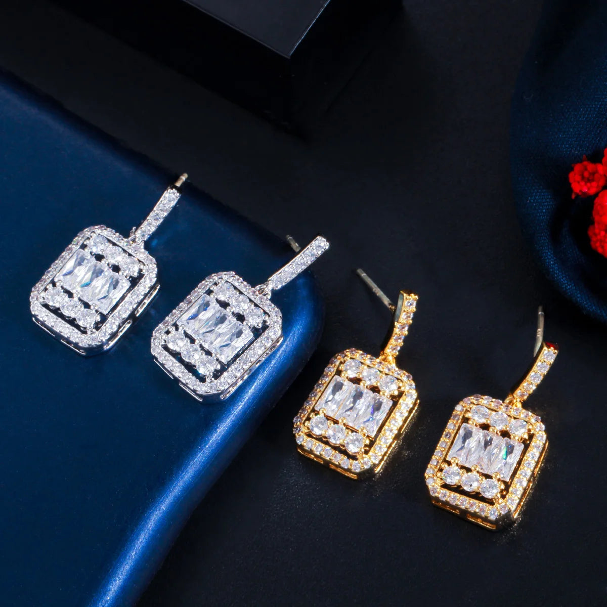 Gorgeous Dangling Drop Princess Cut Cubic Zircon Chic Earrings for Women Anniversary Bridal Party Jewelry Gift