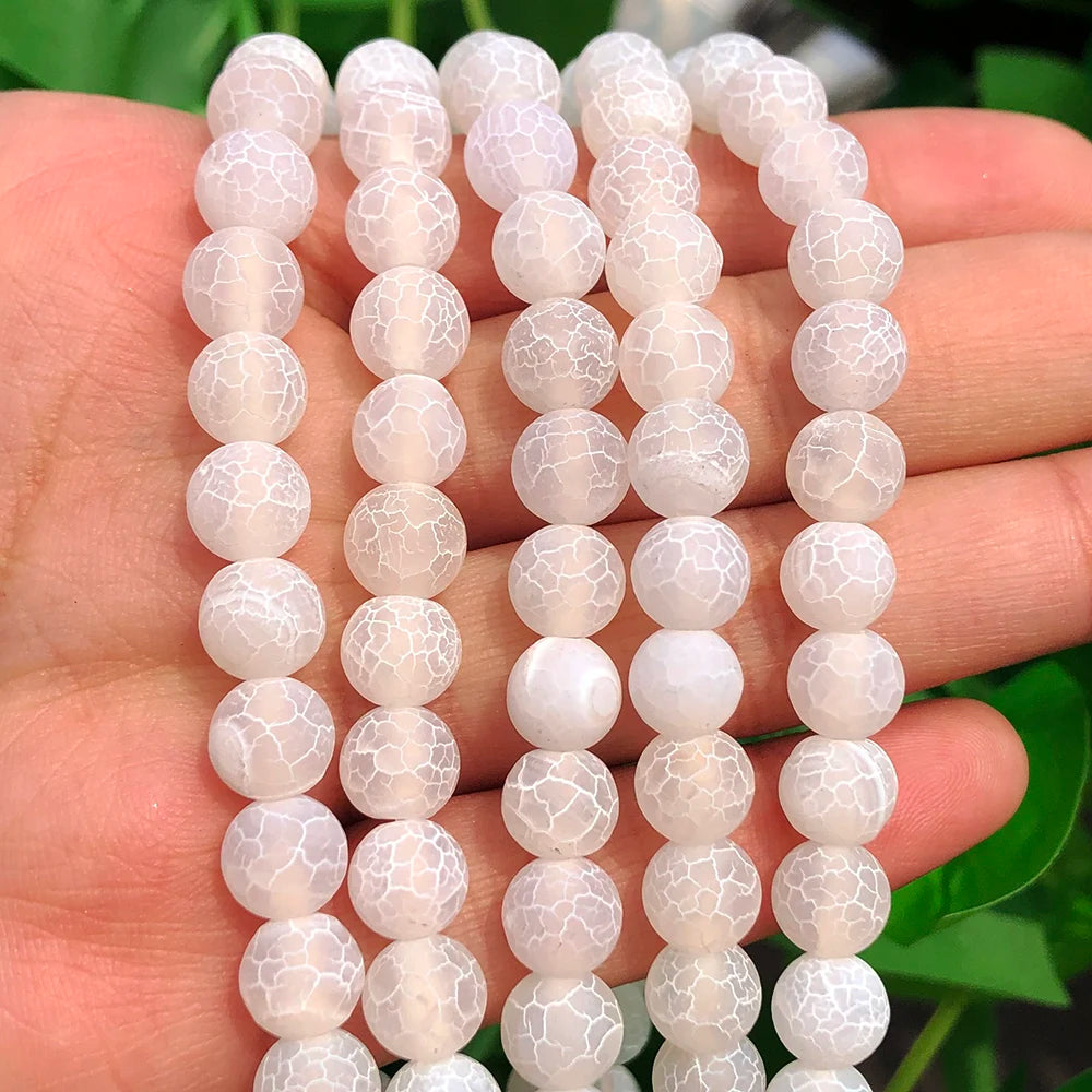Wholesale Matte White Weathered Agates Onyx Loose Stone Beads 4/6/8/10/12MM for DIY Jewelry Making