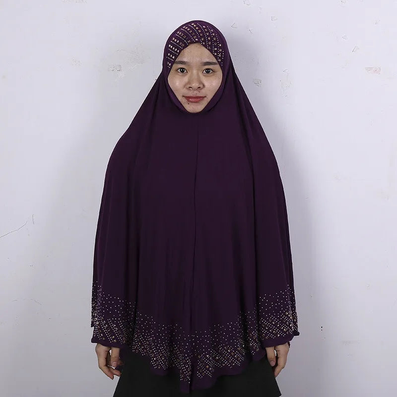 Factory Wholesale Instant Hijab With Stone Muslim Women Polyester Plain Hijab Easy Wear Hijabs for Malaysia Lady