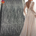 Fancy French Bridal Luxury Sequins Glitter Lace Fabric Sparkle Glitter Tulle Fabric With Rhinestones for Wedding Dress Making