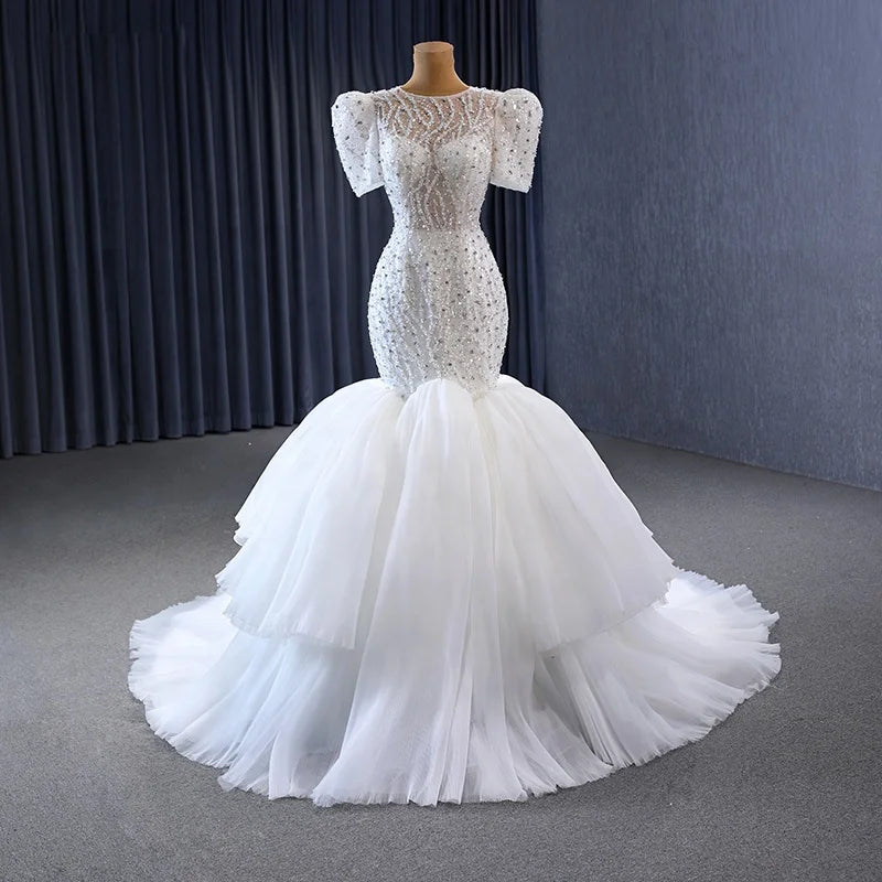 Jancember 231009 Modern Princess Puff Sleeves Bridal Gowns Mermaid Wedding Dress